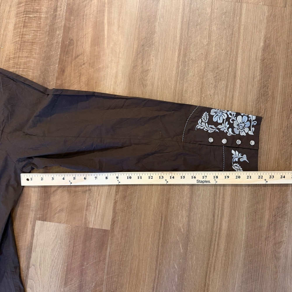 Salvaje Oeste Western Shirt Mens 2XL Brown Floral Embroidered Pearl Snap Cowboy - Picture 6 of 7